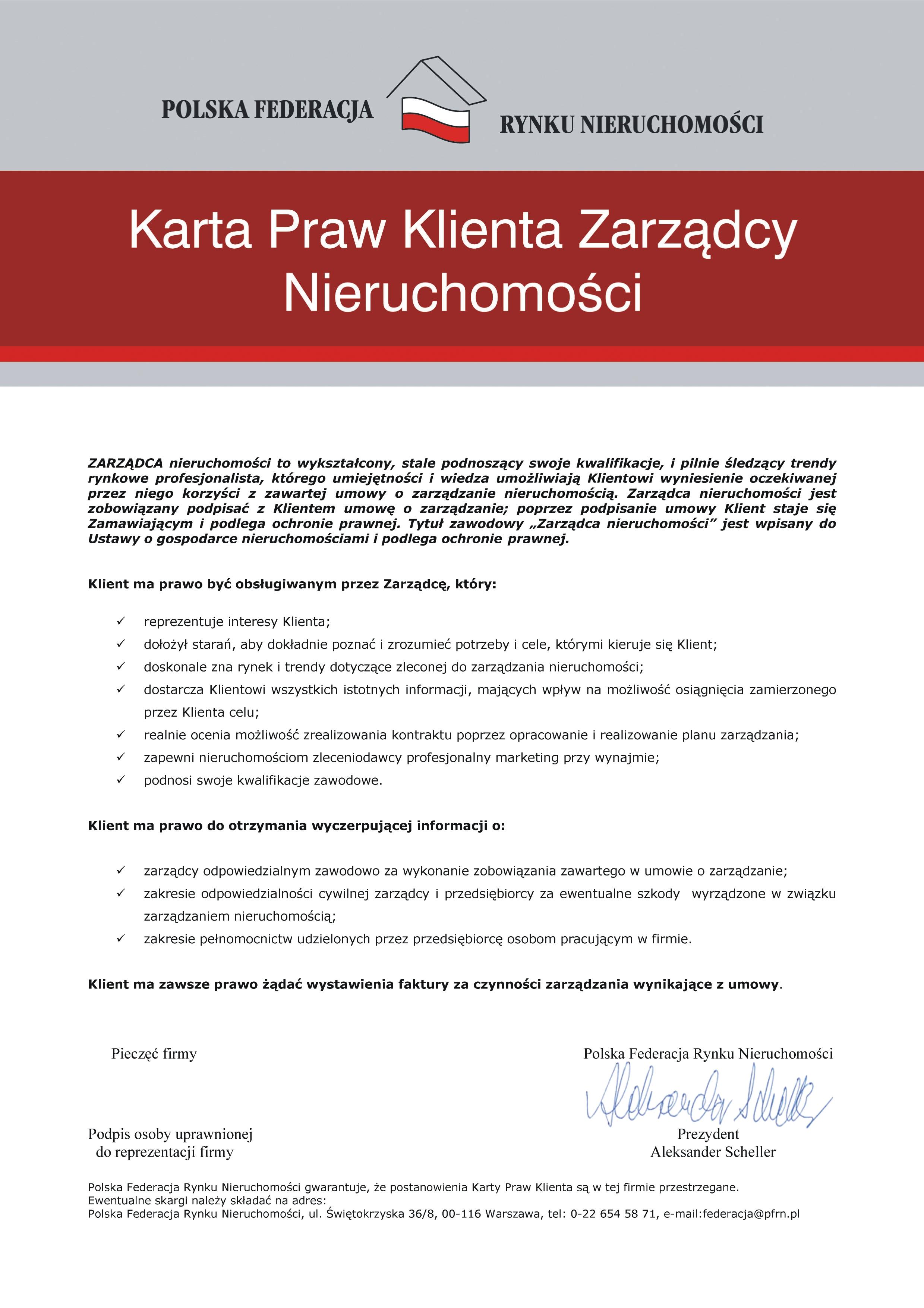 Certyfikat Polska Federacja Rynku Nieruchomości