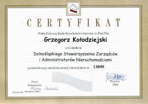 Certyfikat Polska Federacja Rynku Nieruchomości